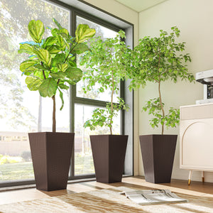 Set of 3 Tall Planters for Outdoor Plants with Drainage Hole, Indoor Outdoor Planter Flower Pot Set for Front Door, Entryway, Patio and Deck, Brown