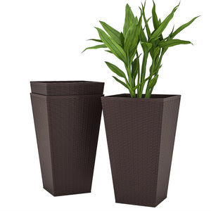 Set of 3 Tall Planters for Outdoor Plants with Drainage Hole, Indoor Outdoor Planter Flower Pot Set for Front Door, Entryway, Patio and Deck, Brown