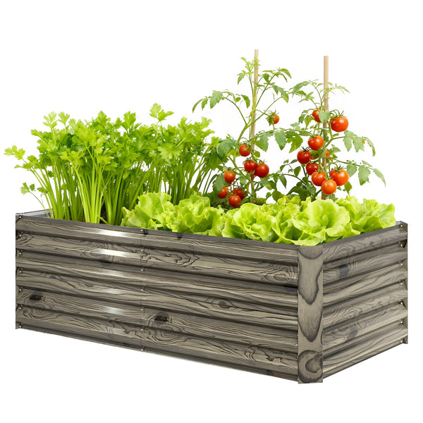Galvanized Raised Garden Bed, 6' x 3' x 2' Outdoor Metal Planter Box, Standing Raised Bed for Growing Flowers, Herbs and Vegetables, Light Wood Effect