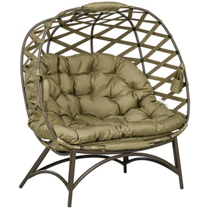 Egg Chair Outdoor, 2 Seater Folding Weave Garden Furniture Chair with Cushion, Cup Pockets for Patio Balcony - Khaki