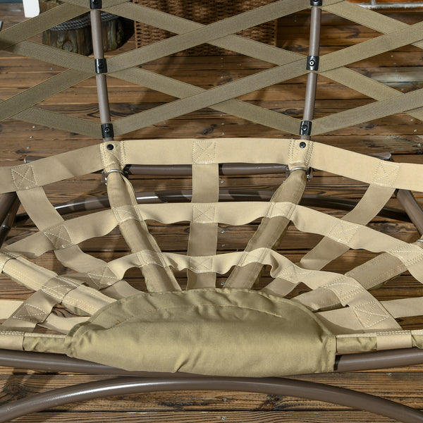 Egg Chair Outdoor, 2 Seater Folding Weave Garden Furniture Chair with Cushion, Cup Pockets for Patio Balcony - Khaki