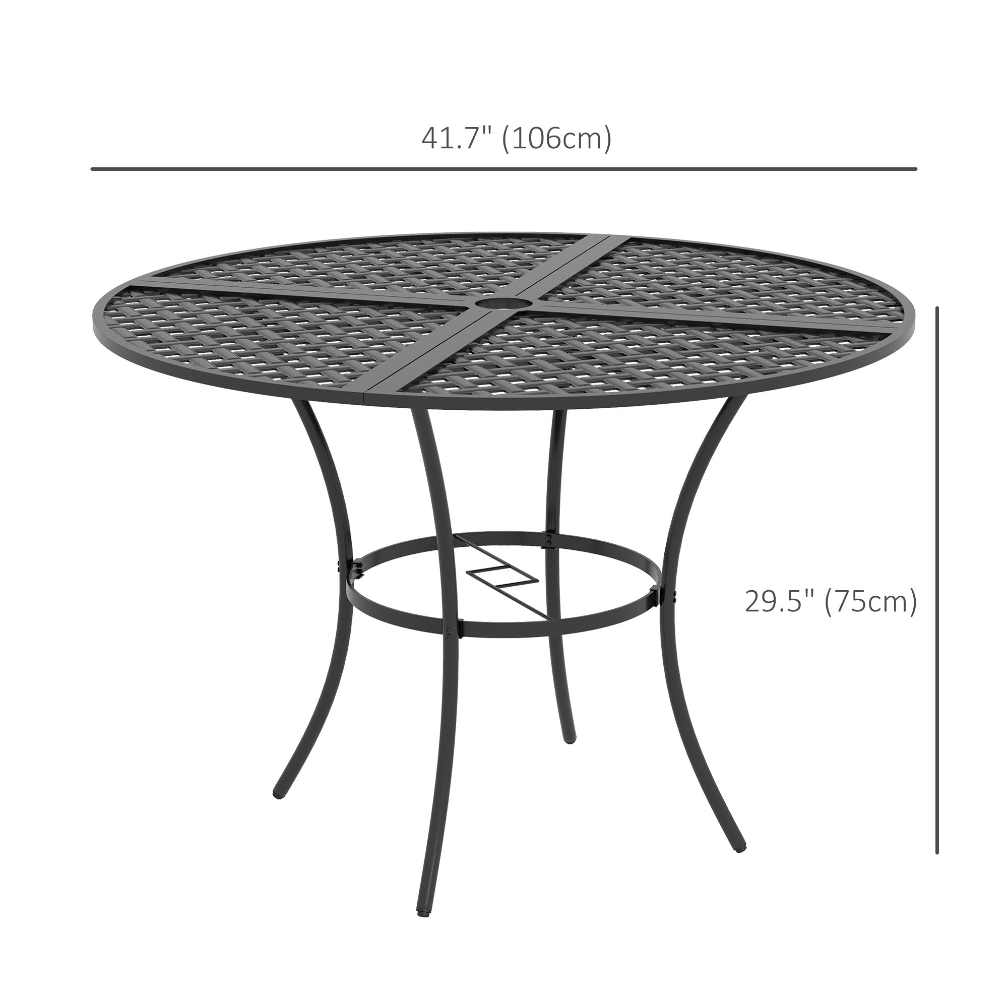 42 round patio table with umbrella hole Outsunny 42" Round Outdoor Dining Table for 4, Metal Patio Dining Table with Umbrella Hole, Black