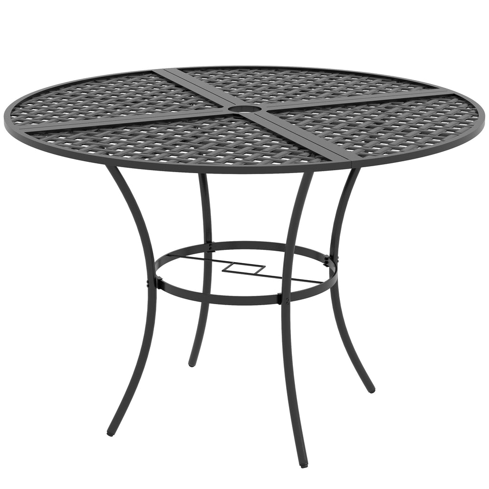 42" Round Outdoor Dining Table for 4 Persons, Metal Patio Dining Table with Umbrella Hole and Steel Frame for Backyard, Lawn, Balcony, Pool, Black