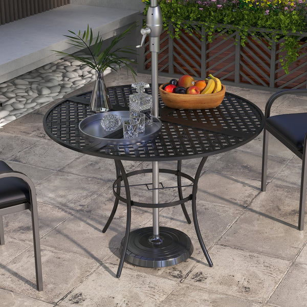42 round patio table with umbrella hole Outsunny 42" Round Outdoor Dining Table for 4, Metal Patio Dining Table with Umbrella Hole, Black
