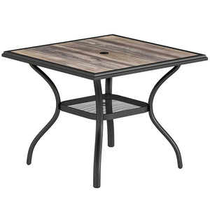 Outdoor Dining Table for 4 People, 37" Square Outdoor Patio Table with Umbrella Hole, Storage Shelf and Faux Wood Top, Metal Frame Outdoor Furniture for Garden, Backyard, Deck, Gray