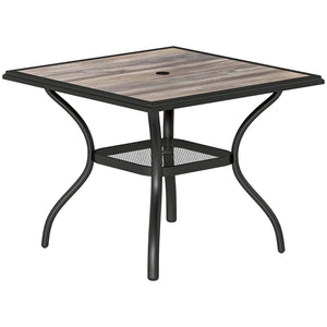 Outdoor Dining Table for 4 People, 37" Square Outdoor Patio Table with Umbrella Hole, Storage Shelf and Faux Wood Top, Metal Frame Outdoor Furniture for Garden, Backyard, Deck, Gray