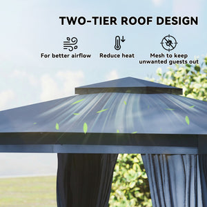 10' x 12' Outdoor Patio Gazebo, Soft Top Gazebo Canopy Shelter with Double Roof, Curtains, Netting, Steel Frame, UPF30+ Protection, Ceiling Hooks for Lawn, Backyard, Deck, Blue