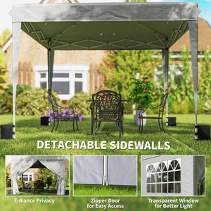 10 x 10 ft Pop Up Canopy Tent with Sidewalls, UPF50+ Outdoor Portable Instant Canopy Shelter with Carry Bag, Sandbags, Adjustable Height for  Parties, Events, Camping, Light Gray