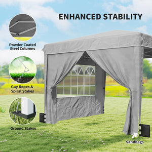 10 x 10 ft Pop Up Canopy Tent with Sidewalls, UPF50+ Outdoor Portable Instant Canopy Shelter with Carry Bag, Sandbags, Adjustable Height for  Parties, Events, Camping, Light Gray