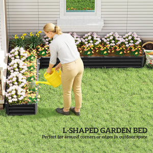 L-Shaped Raised Garden Bed, 82" x 109" x 12" Galvanized Steel Planter Box with Multi-reinforced Rods for Vegetables, Flowers and Herbs, Black
