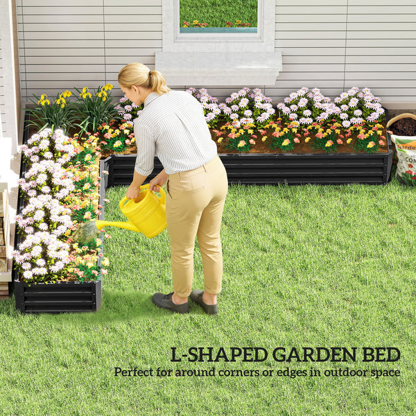 L-Shaped Raised Garden Bed, 82" x 109" x 12" Galvanized Steel Planter Box with Multi-reinforced Rods for Vegetables, Flowers and Herbs, Black