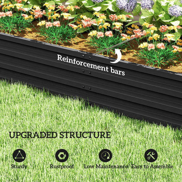 L-Shaped Raised Garden Bed, 82" x 109" x 12" Galvanized Steel Planter Box with Multi-reinforced Rods for Vegetables, Flowers and Herbs, Black