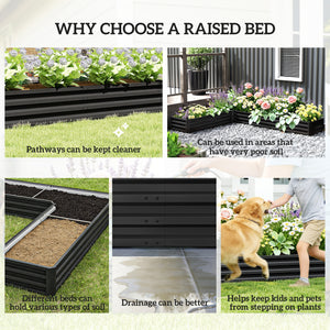 L-Shaped Raised Garden Bed, 82" x 109" x 12" Galvanized Steel Planter Box with Multi-reinforced Rods for Vegetables, Flowers and Herbs, Black