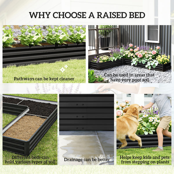 L-Shaped Raised Garden Bed, 82" x 109" x 12" Galvanized Steel Planter Box with Multi-reinforced Rods for Vegetables, Flowers and Herbs, Black