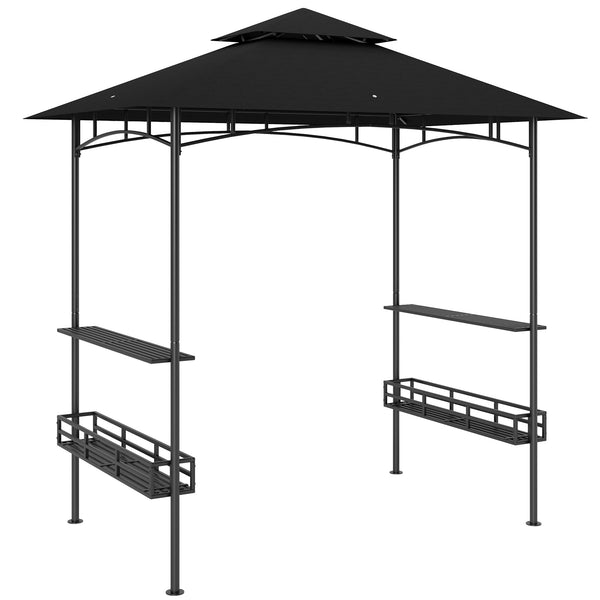 8' x 5' Grill Gazebo, 2-Tier Outdoor BBQ Gazebo with 2 Side Shelves, Storage Baskets and Ceiling Hook for Patio Deck Yard, Dark Gray