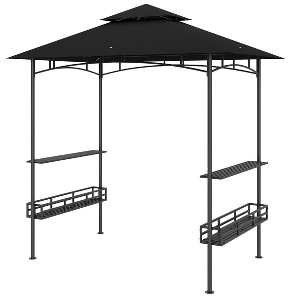 8' x 5' Grill Gazebo, 2-Tier Outdoor BBQ Gazebo with 2 Side Shelves, Storage Baskets and Ceiling Hook for Patio Deck Yard, Dark Gray