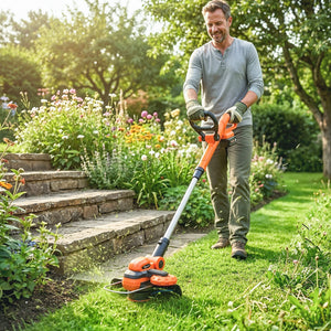 Cordless Strimmer with 2 x 4.0Ah Lithium Batteries & Charger, 2-in-1 Lightweight Cordless Grass Trimmer and Lawn Edger with Adjustable Pole, Head & Handle, 8000 RPM, 25cm Cutting Width
