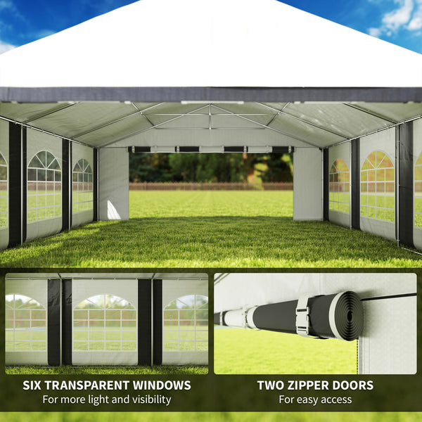 20' x 20' Heavy Duty Party Tent & Carport with Removable Sidewalls and Double Doors, Large Canopy Tent, Sun Shade Shelter, for Parties, Wedding, Outdoor Events, BBQ, White and Gray