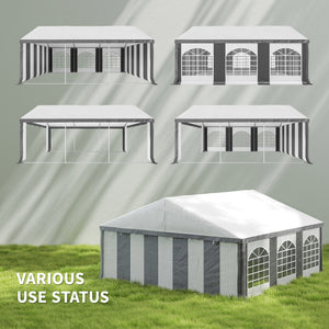 20' x 20' Heavy Duty Party Tent & Carport with Removable Sidewalls and Double Doors, Large Canopy Tent, Sun Shade Shelter, for Parties, Wedding, Outdoor Events, BBQ, White and Gray