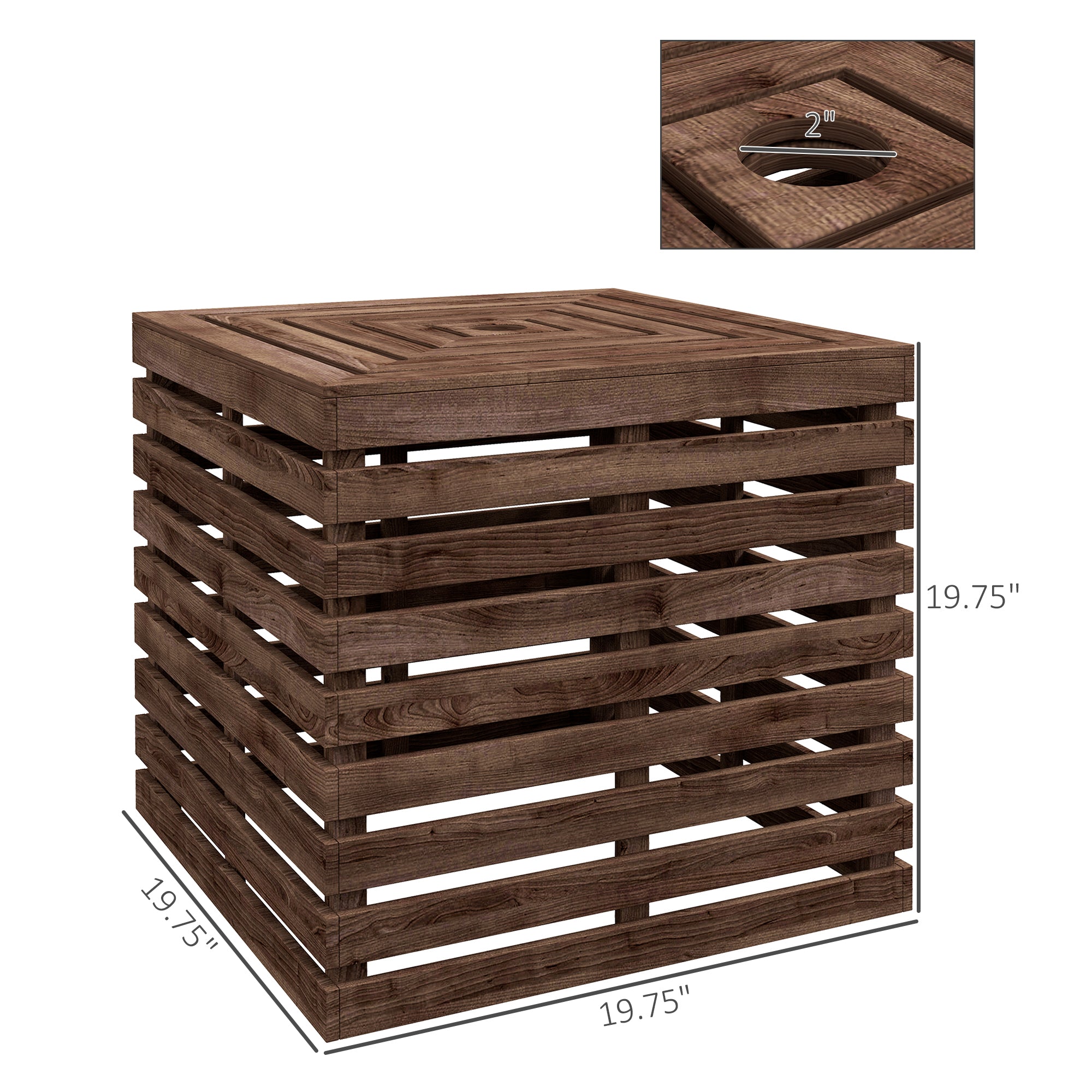 Outsunny 2-in-1 Outdoor Umbrella Base Storage Box, Wooden Patio Coffee Table, Brown