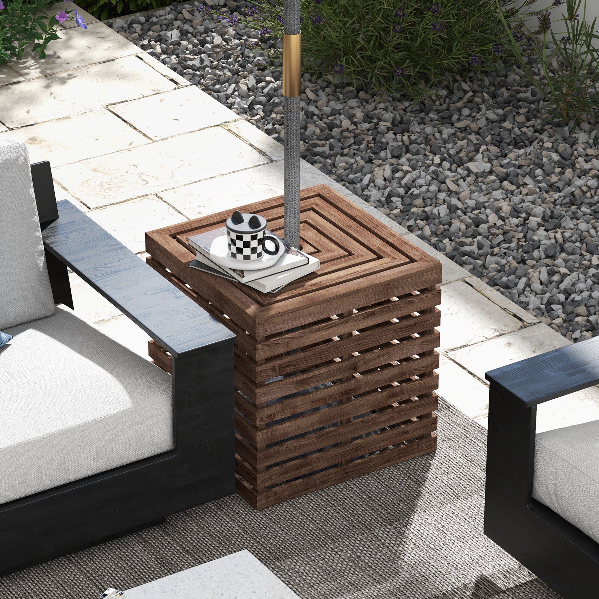 Outsunny Outdoor Umbrella Base Storage Box 2-in-1 Wooden Patio Coffee Table Brown Outsunny Outdoor Umbrella Base Storage Box 2-in-1 Wooden Patio Coffee Table Brown