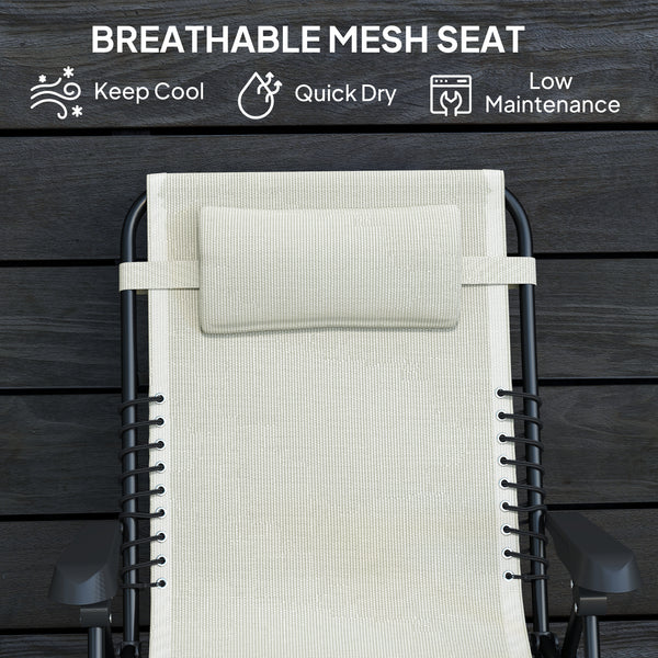 Zero Gravity Chair, Folding Outdoor Lounge Chair, 5-Position Adjustable Patio Lounger Recliner with Padded Removable Headrest for Lawn, Beach, Poolside, Beige
