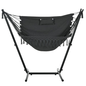 Outsunny Patio Hammock Chair with Stand, Outdoor Hammock Swing Hanging Lounge Chair with Side Pocket and Headrest, Dark Gray