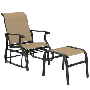 Outdoor Glider Chair with Ottoman, Patio Glider Set with 24.4" High Back, 22" Wide Seat, 2-Piece Outdoor Lounge Set with All-Weather Breathable Mesh for Porch, Garden, Backyard, Tan