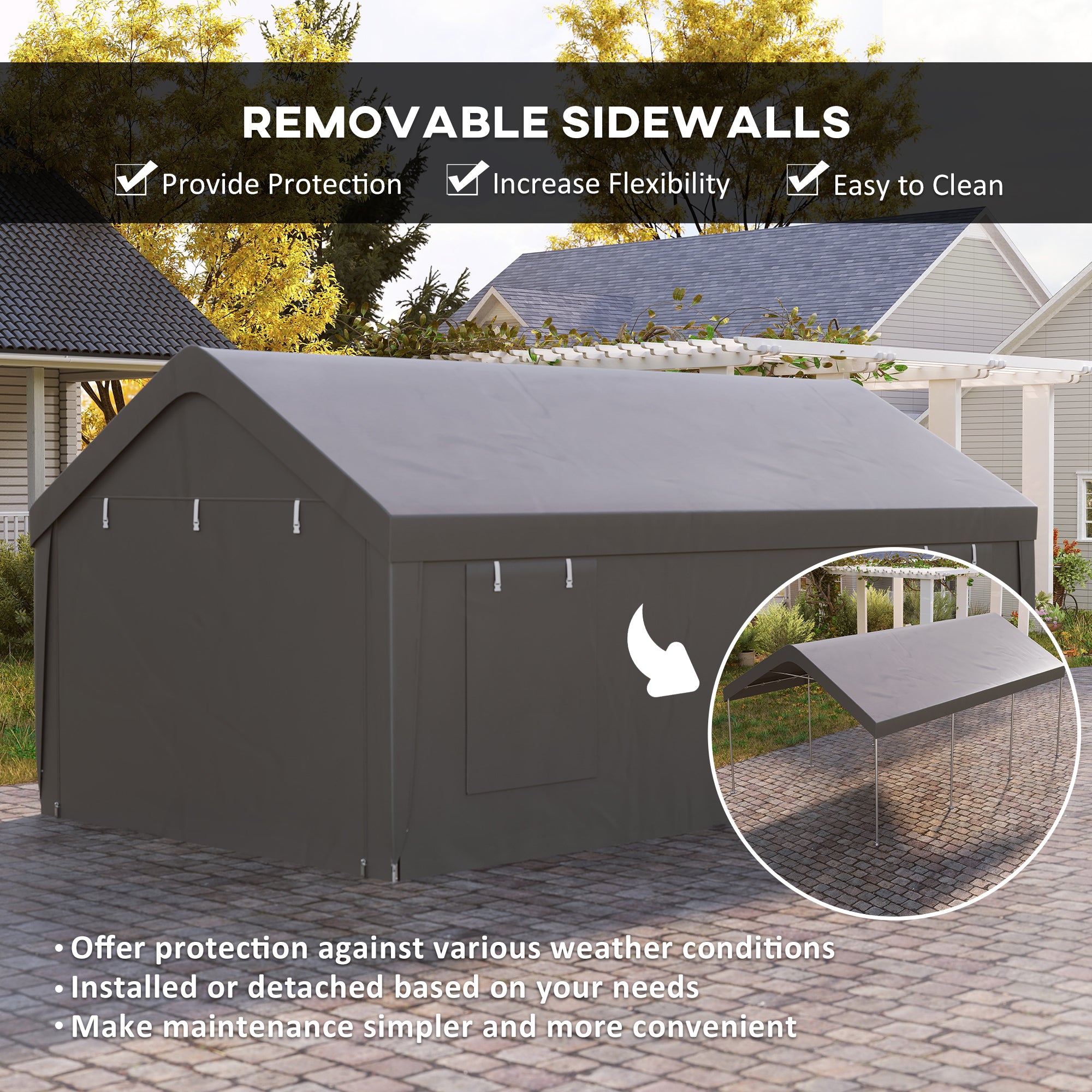 Outsunny 12' x 20' Portable Garage with 2 Roll-Up Doors, 4 Windows