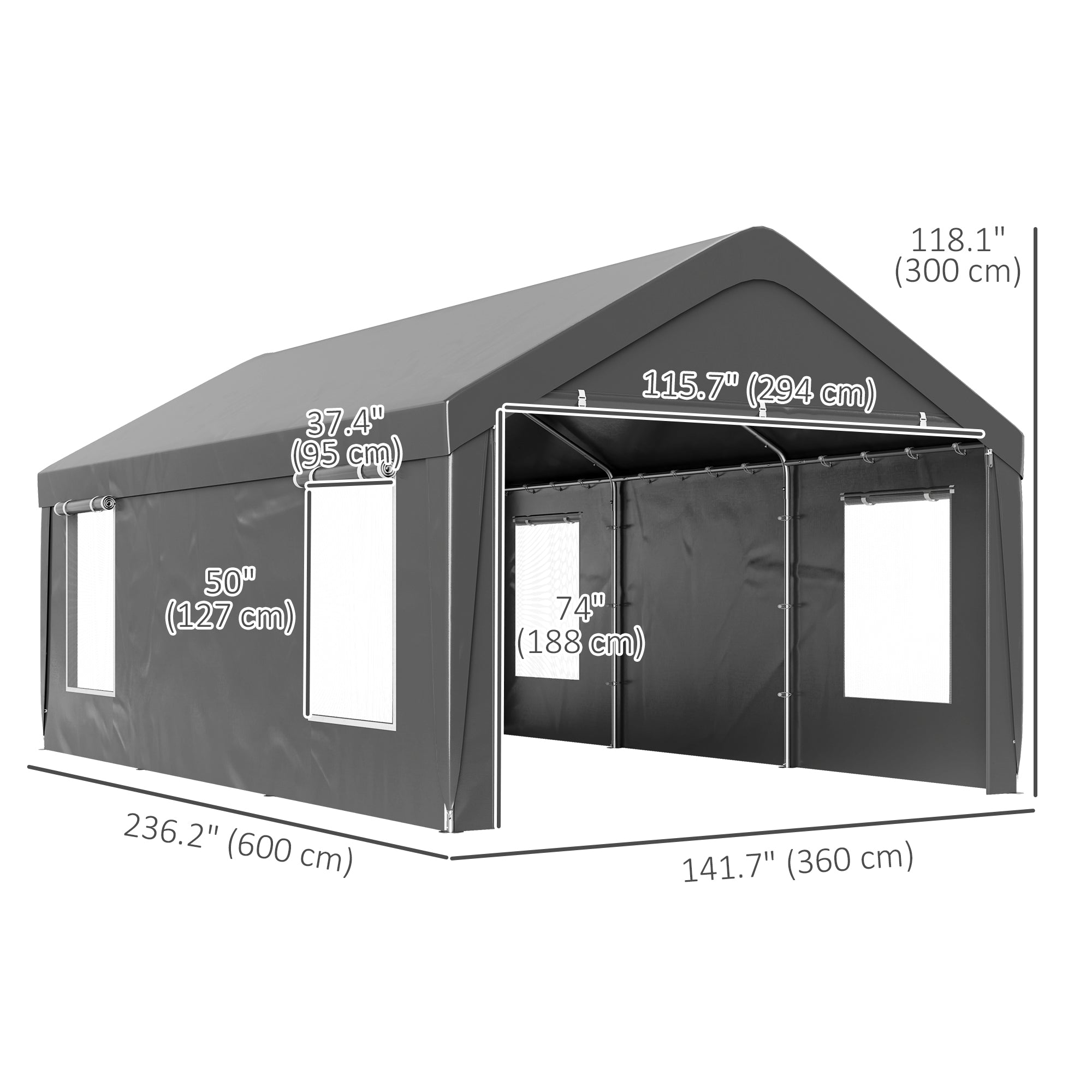 ☆ Creative Garage　SeaSide Outsunny 12' x 20' Portable Garage with 2 Roll-Up Doors, 4 Windows