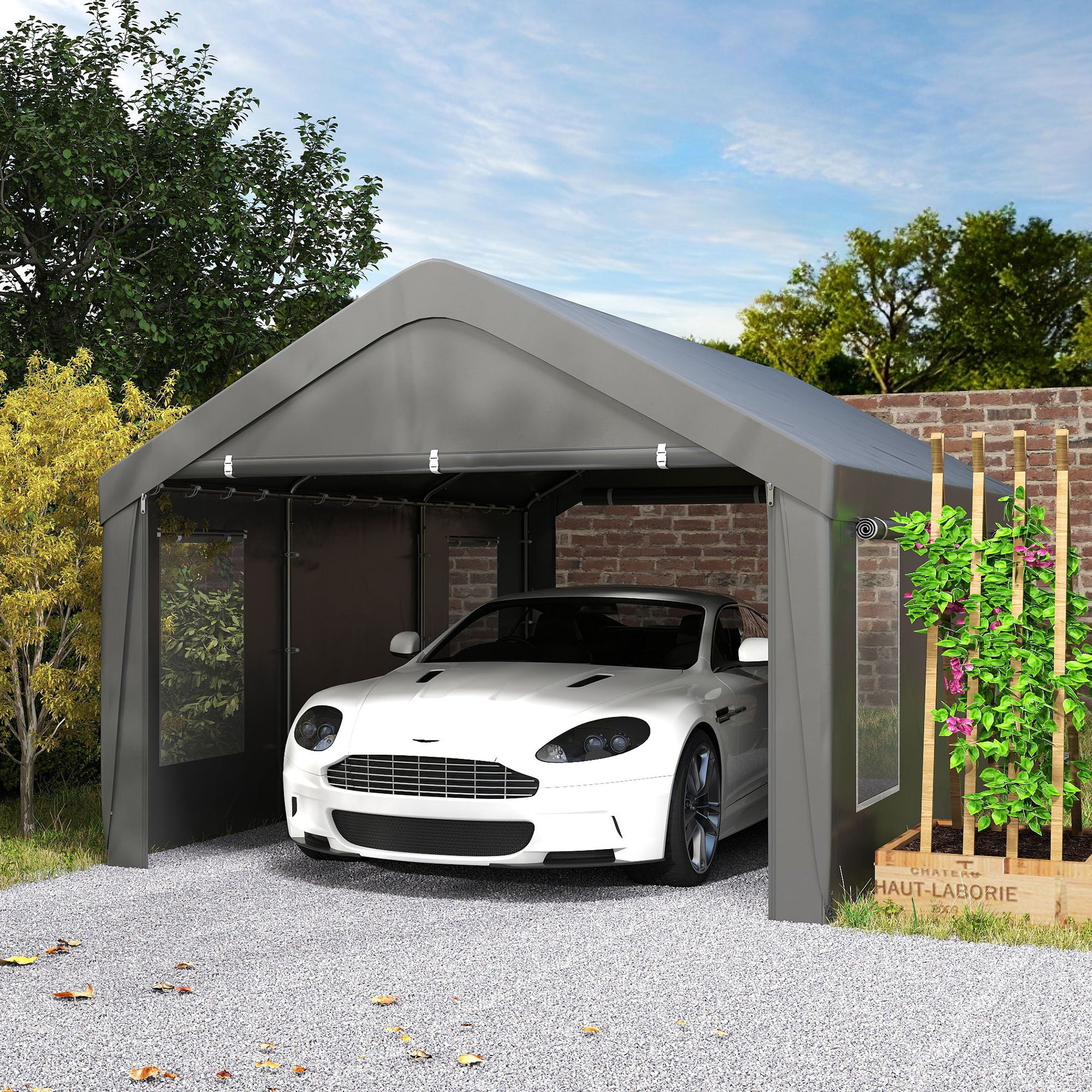 Outsunny 12' x 20' Portable Garage with 2 Roll-Up Doors, 4 Windows