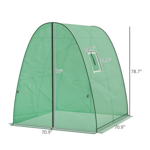 Outsunny 6' x 6' x 6.6' Hoop House Greenhouse with Sandbags and Hemmed PE Cover, Walk-In Tunnel Green House with 2 Doors and Screen Windows, Portable Greenhouse Gardening Plant Hot House, Green