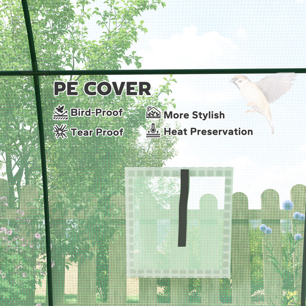 Outsunny 6' x 6' x 6.6' Hoop House Greenhouse with Sandbags and Hemmed PE Cover, Walk-In Tunnel Green House with 2 Doors and Screen Windows, Portable Greenhouse Gardening Plant Hot House, Green