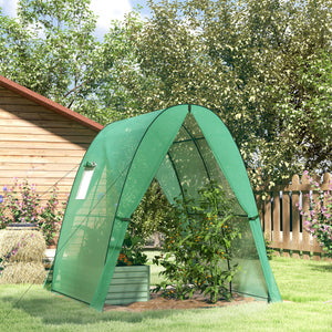 Outsunny 6' x 6' x 6.6' Hoop House Greenhouse with Sandbags and Hemmed PE Cover, Walk-In Tunnel Green House with 2 Doors and Screen Windows, Portable Greenhouse Gardening Plant Hot House, Green