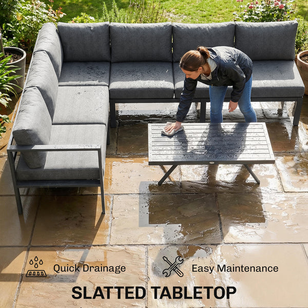 3 Pieces Garden Furniture Set, Aluminium Corner Lounge Set with Adjustable Backrest and Coffee Table, Outdoor Conversation Furniture with Cushions, Dark Grey