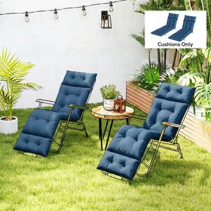 Sun Lounger Cushions Only, 190x56x10cm Garden Lounge Chair Cushions Set of 2, UPF20+ 220gsm Fabric, Thick Sunbed Replacement Pads with 6 Ties, Navy Blue
