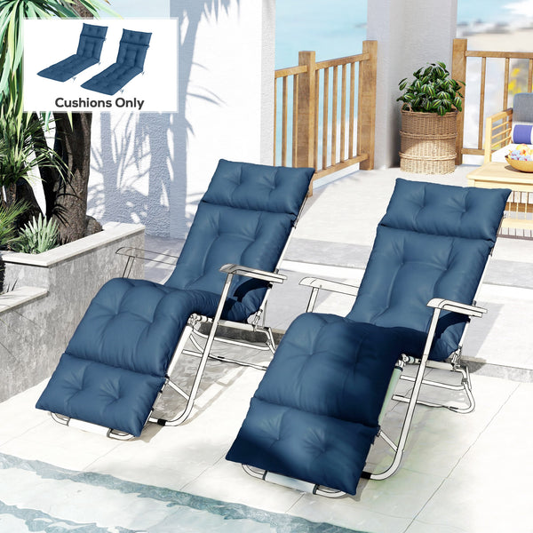Sun Lounger Cushions Only, 190x56x10cm Garden Lounge Chair Cushions Set of 2, UPF20+ 220gsm Fabric, Thick Sunbed Replacement Pads with 6 Ties, Navy Blue