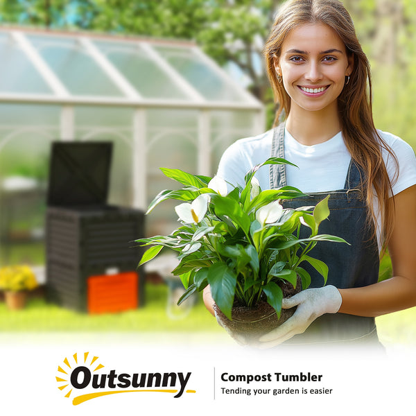 Garden Compost Bin 80 Gallon Outdoor Large Capacity Composter Fast Create Fertile Soil Aerating Box, Easy Assembly, Orange