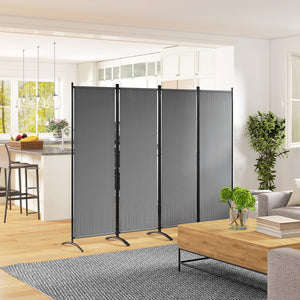4 Panel Folding Room Divider, 5.6FT Privacy Screen with Wide Feet, Portable Freestanding Room Partition Separator for Home Office Bedroom, Dark Grey
