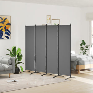 4 Panel Folding Room Divider, 5.6FT Privacy Screen with Wide Feet, Portable Freestanding Room Partition Separator for Home Office Bedroom, Dark Grey