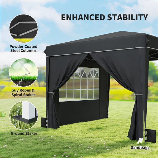 10 x 10 ft Pop Up Canopy Tent with Sidewalls, UPF50+ Outdoor Portable Instant Canopy Shelter with Carry Bag, Sandbags, Adjustable Height for  Parties, Events, Camping, Black
