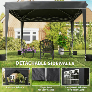 10 x 10 ft Pop Up Canopy Tent with Sidewalls, UPF50+ Outdoor Portable Instant Canopy Shelter with Carry Bag, Sandbags, Adjustable Height for  Parties, Events, Camping, Black