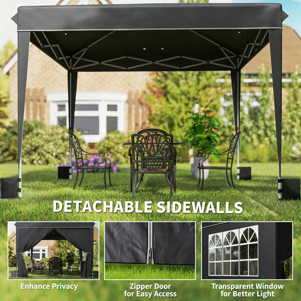 10 x 10 ft Pop Up Canopy Tent with Sidewalls, UPF50+ Outdoor Portable Instant Canopy Shelter with Carry Bag, Sandbags, Adjustable Height for  Parties, Events, Camping, Black