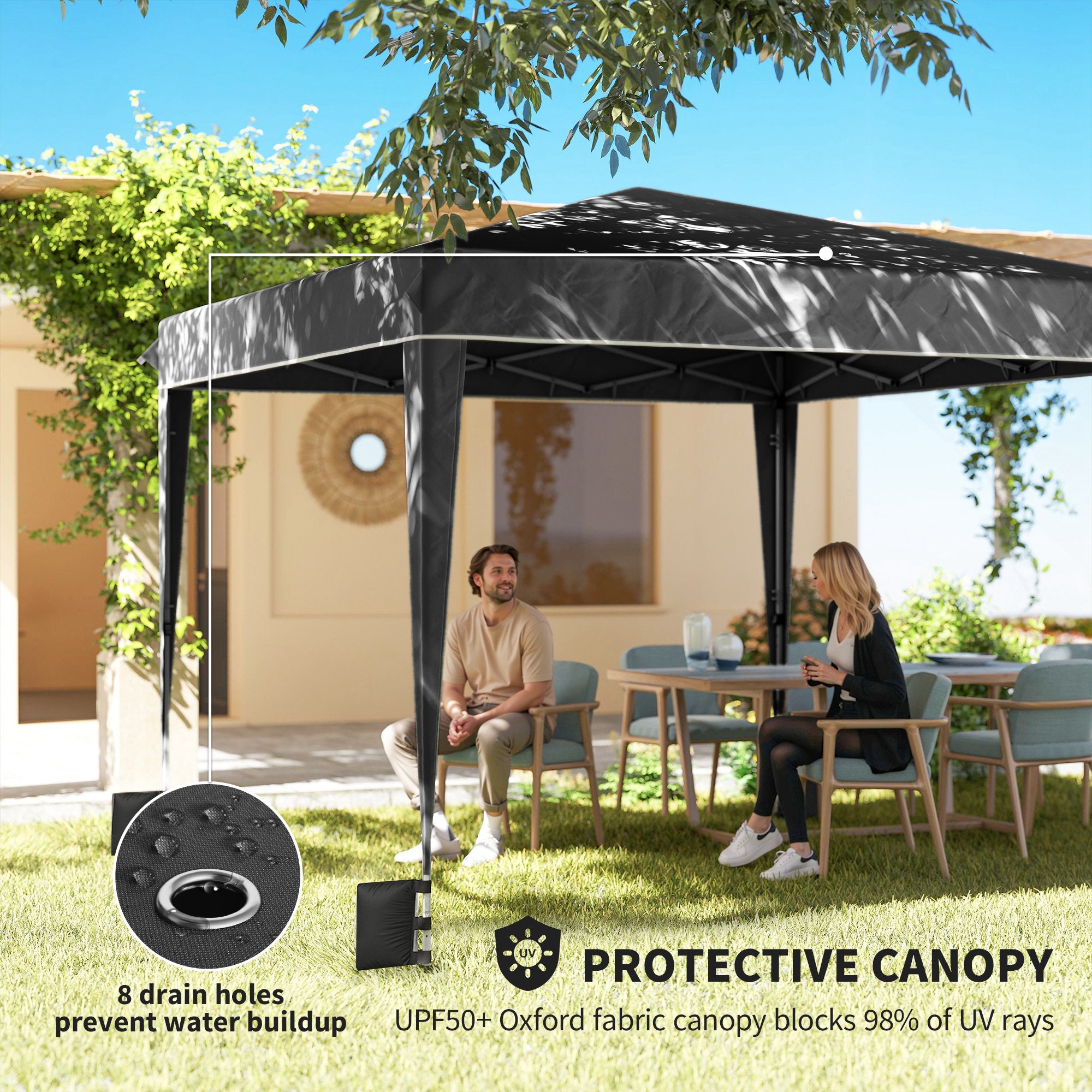 tent with holes Outsunny 10 x 10 ft Pop Up Canopy Tent with Sidewalls, UPF50+ Outdoor Portable Instant Canopy Shelter with Carry Bag, Black