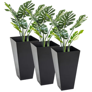 Outsunny Set of 3 Tall Planters with Drainage Hole, 28" Outdoor Flower Plant Pots, Indoor Planters for Porch Patio and Deck, Black