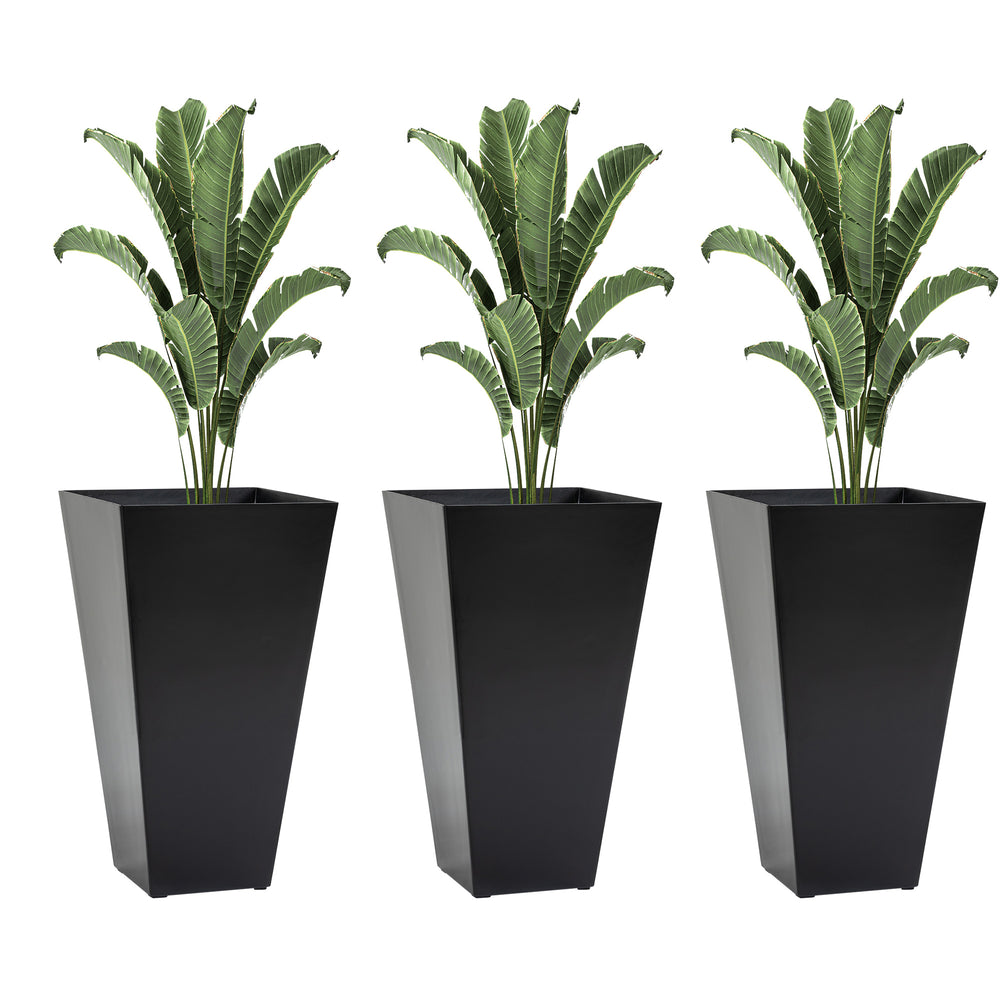 Outsunny Set of 3 Tall Planters with Drainage Hole, 28" Outdoor Flower Plant Pots, Indoor Planters for Porch Patio and Deck, Black