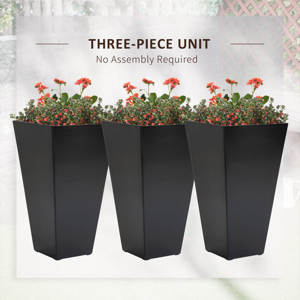 Outsunny Set of 3 Tall Planters with Drainage Hole, 28" Outdoor Flower Plant Pots, Indoor Planters for Porch Patio and Deck, Black