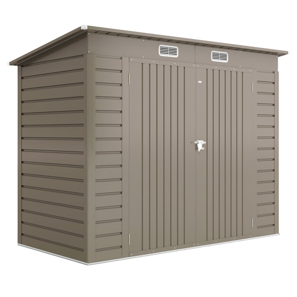 8 x 4FT Garden Shed. Galvanised Metal Shed, Outdoor Tool Storage Shed with Pent Roof, Lockable Door and 2 Vents, Light Grey