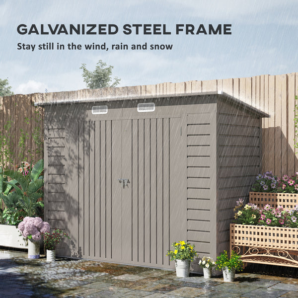 8 x 4FT Garden Shed. Galvanised Metal Shed, Outdoor Tool Storage Shed with Pent Roof, Lockable Door and 2 Vents, Light Grey