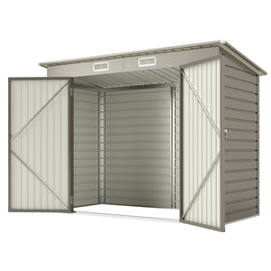 8 x 4FT Garden Shed. Galvanised Metal Shed, Outdoor Tool Storage Shed with Pent Roof, Lockable Door and 2 Vents, Light Grey